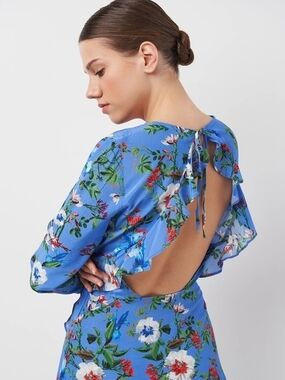 Blue Floral Open Back Faux Wrap Dress Size 6 (Fits 2-4) New H&M